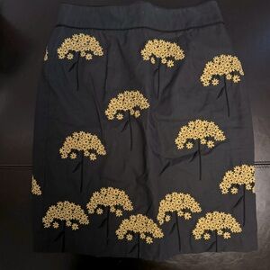 Floreat for Anthropologie Black Skirt with Yellow Embroidered Flowers Size 4